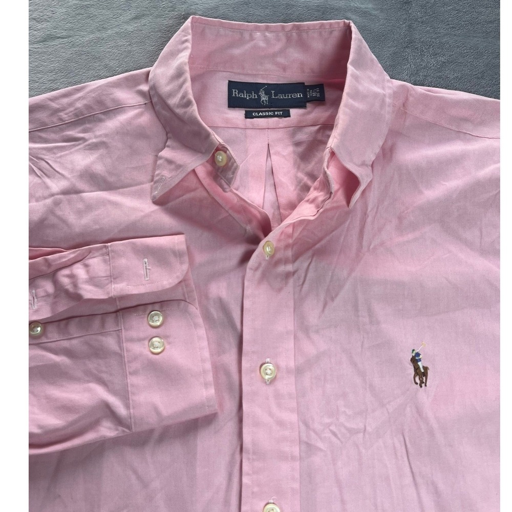 Ralph Lauren Classic Fit Pink Button Down Shirt Men 16 1/2 32/33 Flesh Pony